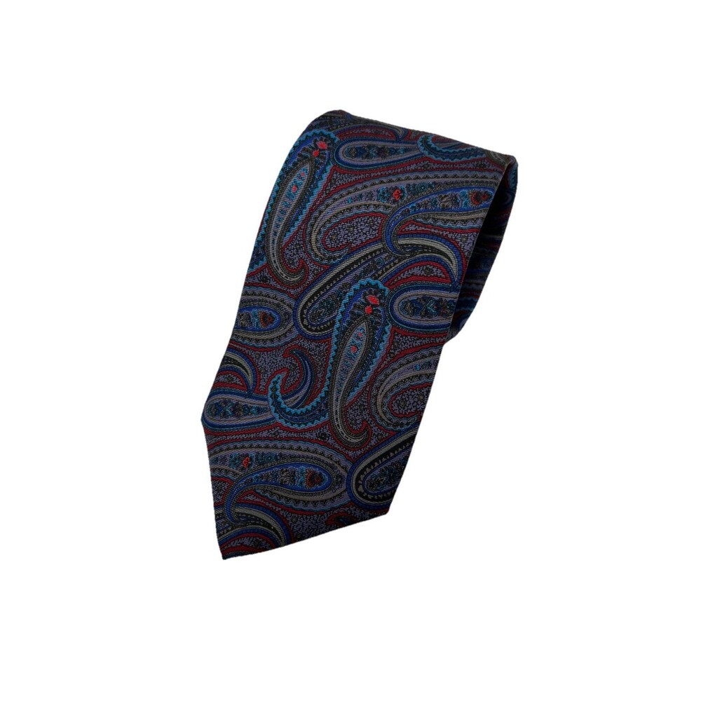 Christian Dior Red Blue Paisley Imported Silk Men's Necktie 55.75" x 3"